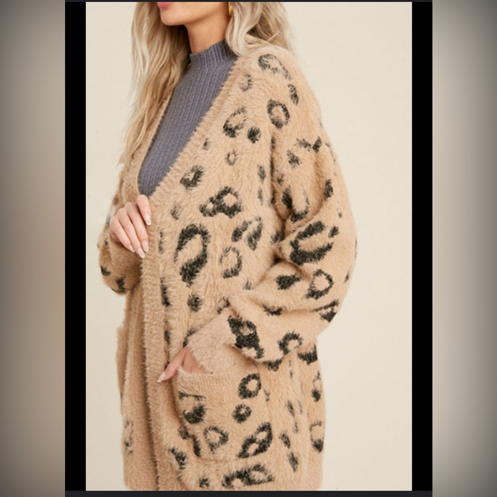 Amaryllis Tan and Black Leopard Print Cardigan Sweater